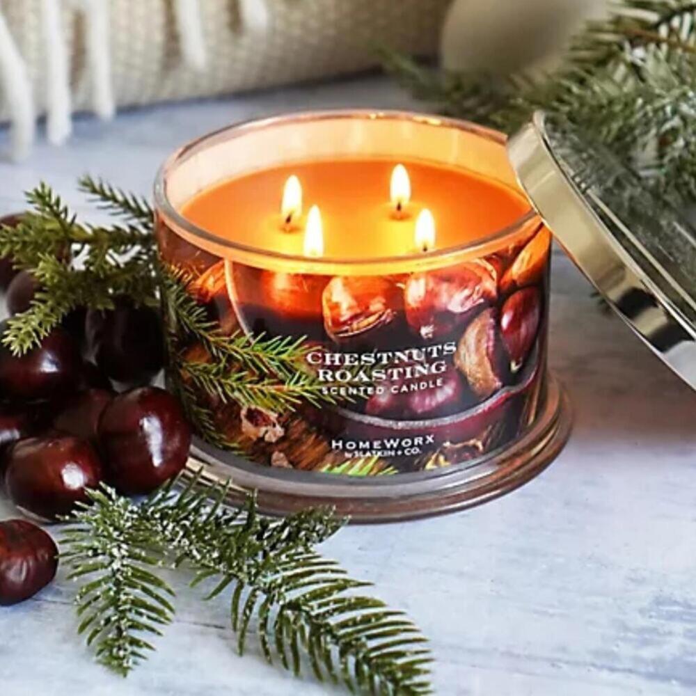 🆕 Chestnuts Roasting Christmas Candle HOMEWORX Slatkin Co Luxury Holiday Winter